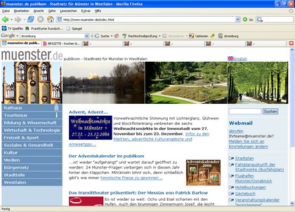 Man sieht die Internetseite der Stadt Münster.