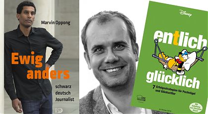 Interviewgäste beim LeseWurm: Marvin Oppong (links) und Christian Eisert. (Fotos: Dietz-Verlag, Deniz Saylan)